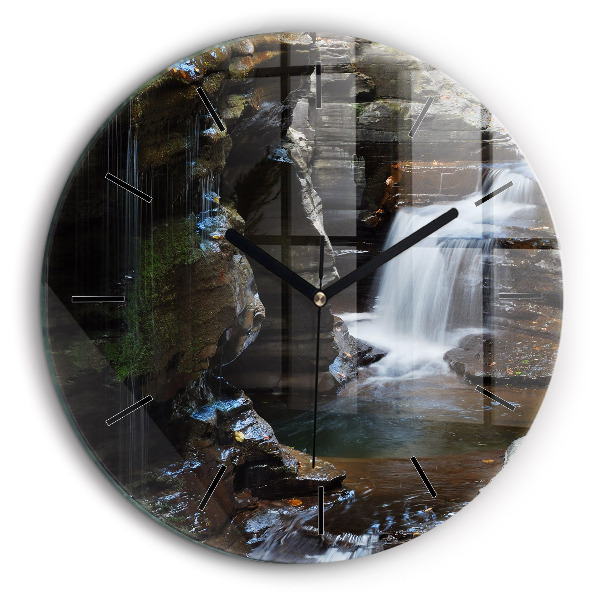 Pendule murale ronde 60 cm Cascade et rochers d'Islande