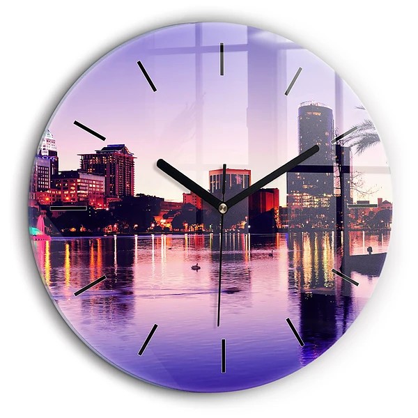 Horloge ronde en verre 60 cm Ligne d'horizon de la ville d'Orlando
