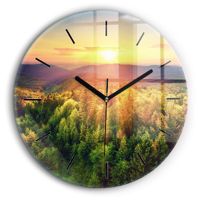 Pendule murale ronde 60 cm Coucher de soleil sur les collines