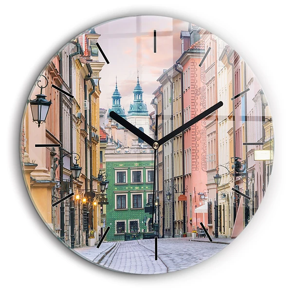Horloge ronde en verre 60 cm Vieille ville de Varsovie