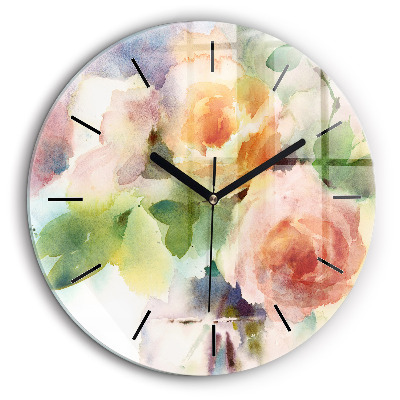 Horloge ronde 60 cm Roses dans un vase aquarelle