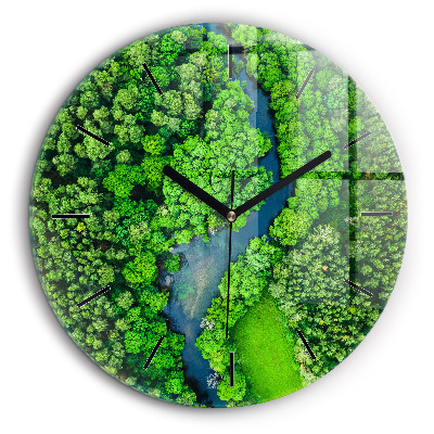 Horloge ronde en verre 60 cm Rivière dans une forêt