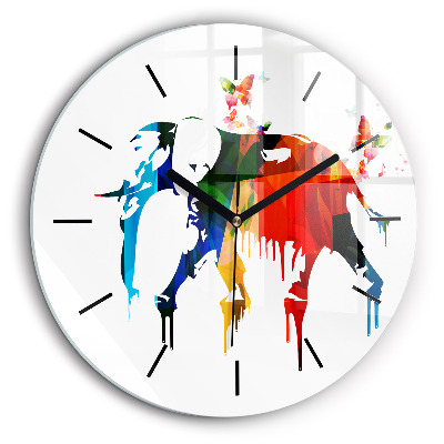 Horloge ronde 60 cm Eléphant peint en couleur
