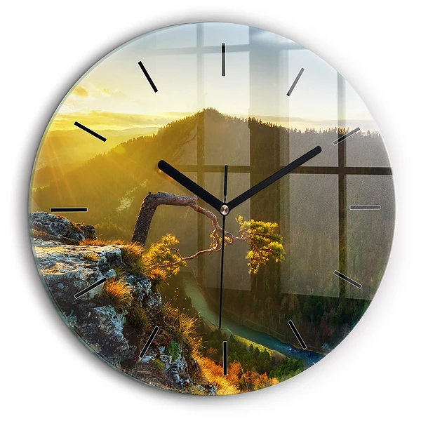 Pendule murale ronde 60 cm Coucher de soleil sur les montagnes