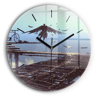 Horloge ronde 60 cm Ange, pont et vélo