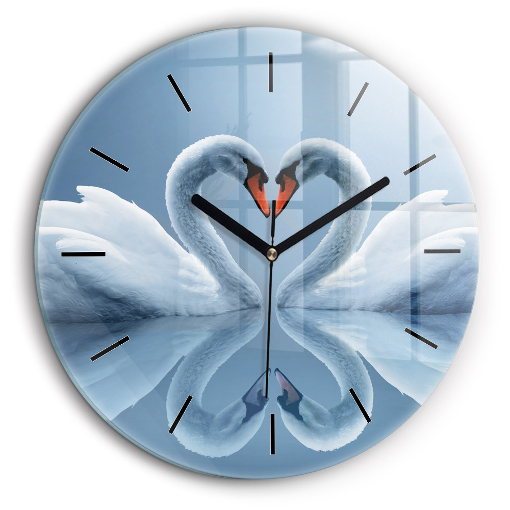 Horloge ronde murale 60 cm Cygnes dans le coeur