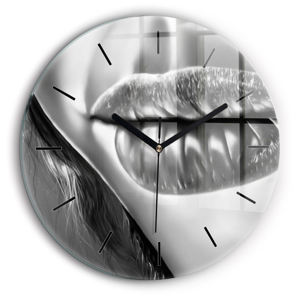 Horloge ronde en verre 60 cm Bouche d'une femme