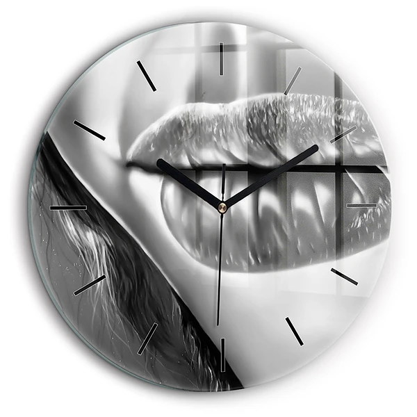 Horloge ronde en verre 60 cm Bouche d'une femme