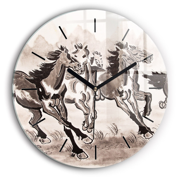 Horloge ronde en verre 60 cm Chevaux au galop