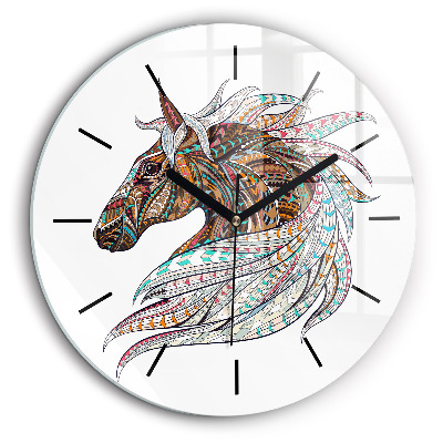 Horloge ronde en verre 60 cm Illustration d'un cheval