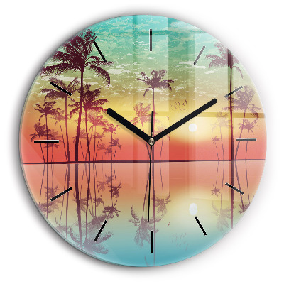 Horloge ronde murale 60 cm Palmiers tropicaux
