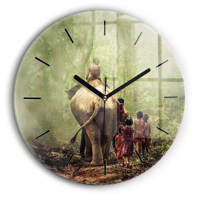 Pendule murale ronde 60 cm Enfants guidant un éléphant