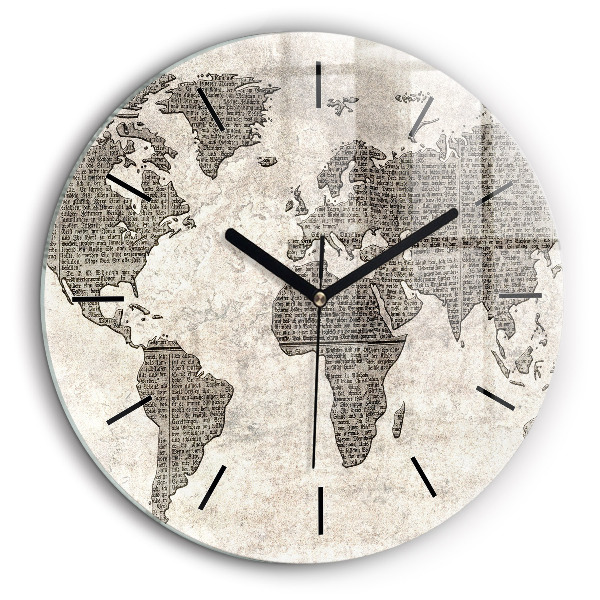 Horloge ronde en verre 60 cm Journal de la carte du monde