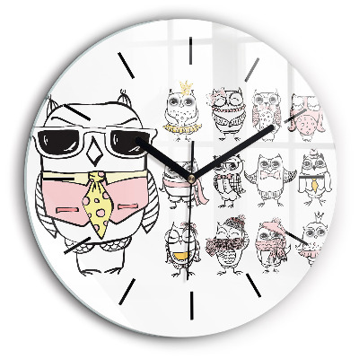 Horloge ronde murale 60 cm Affiche vintage avec des hiboux