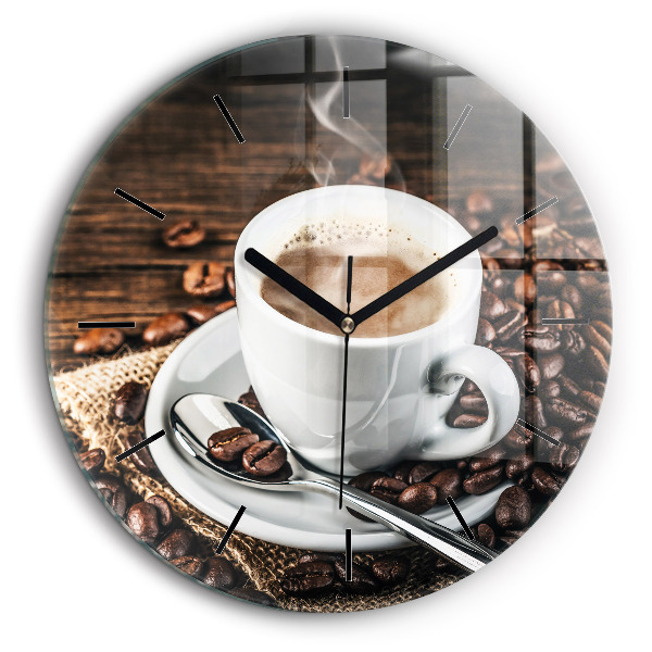 Pendule murale ronde 60 cm Tasse et grains de café