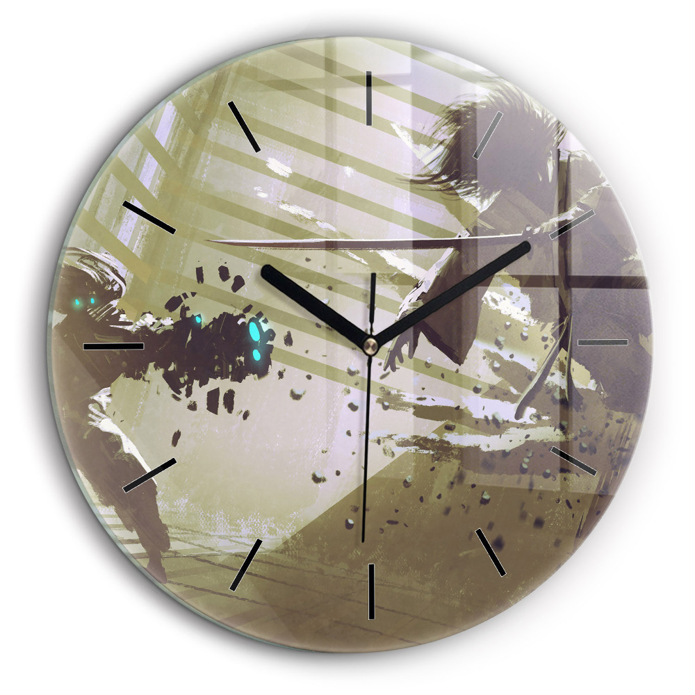 Pendule murale ronde 60 cm Combat entre un robot et un samouraï