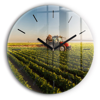 Horloge ronde murale 60 cm Tracteur dans un champ agricole