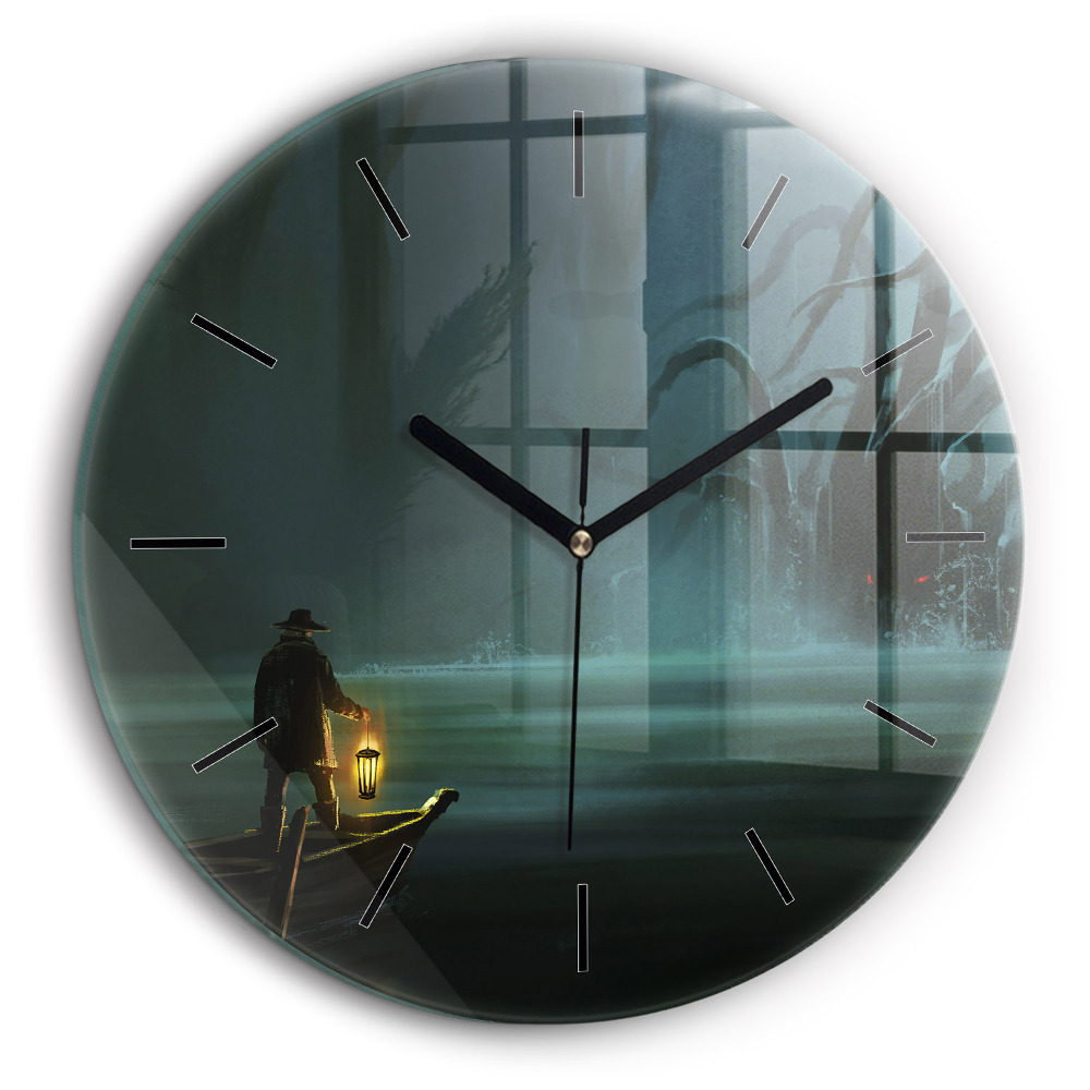 Pendule murale ronde 60 cm Homme et monstre dans un marais
