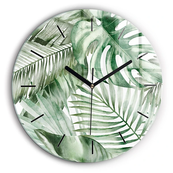 Horloge ronde 60 cm Feuilles de plantes peintes