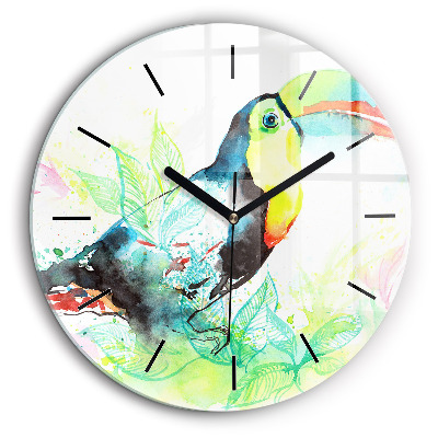 Horloge ronde 60 cm Toucan dans l'herbe
