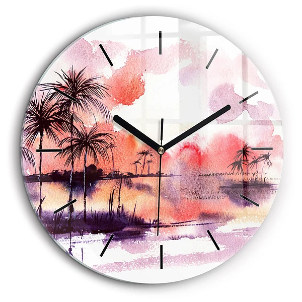 Horloge ronde en verre 60 cm Paysage tropical