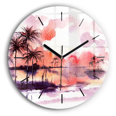 Horloge ronde en verre 60 cm Paysage tropical