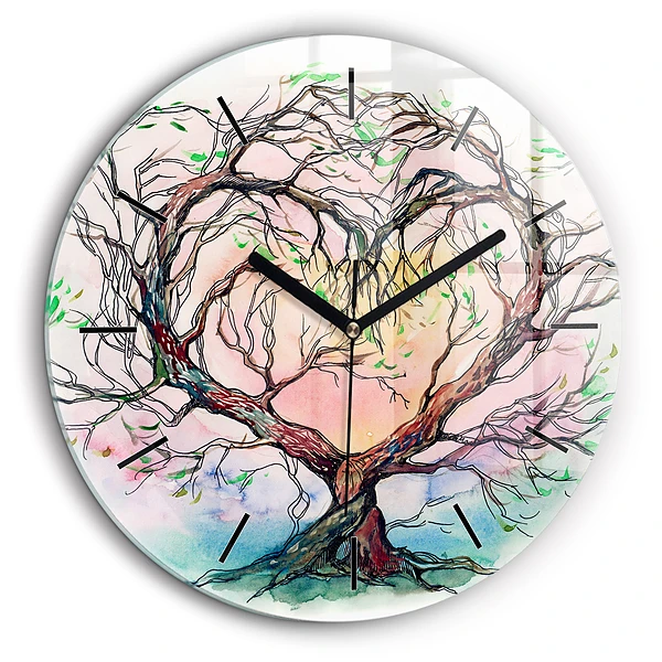 Horloge ronde en verre 60 cm Cœur d'arbre de la nature