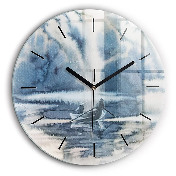 Horloge ronde 60 cm Pêcheur sur un lac