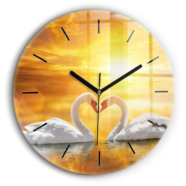 Pendule murale ronde 60 cm Cygnes amoureux