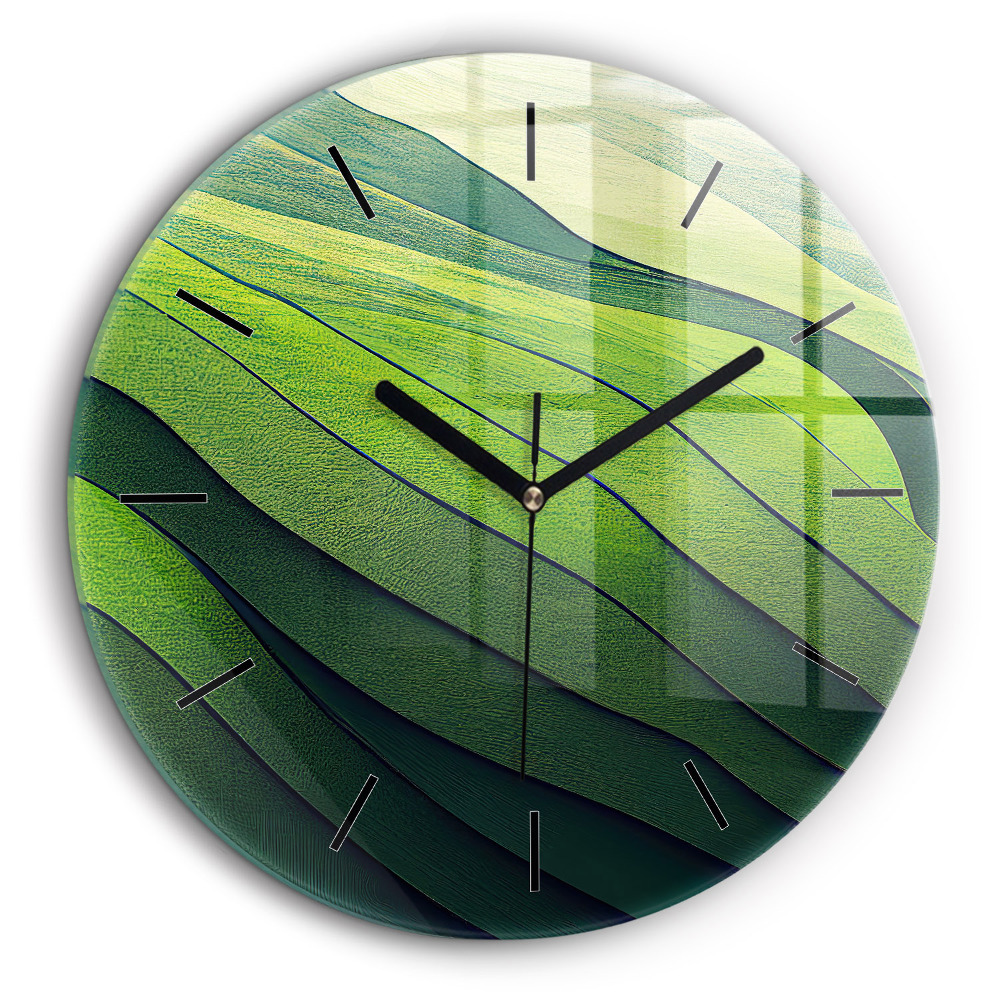 Horloge ronde en verre 60 cm Champs verts abstraits