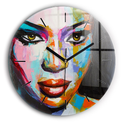 Pendule murale ronde 60 cm Visage coloré d'une femme