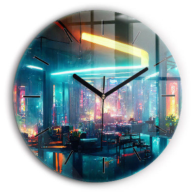 Horloge ronde 60 cm Ville de style cyberpunk
