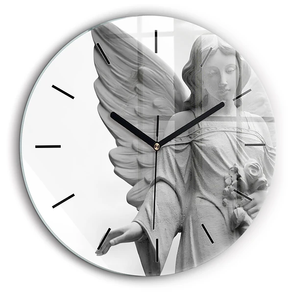 Horloge ronde en verre 60 cm Sculpture d'un vieil ange