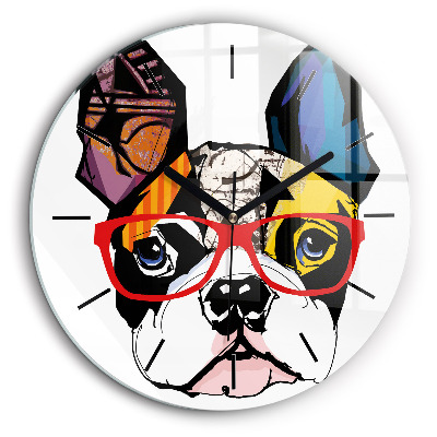 Horloge ronde murale 60 cm Bouledogue français à lunettes