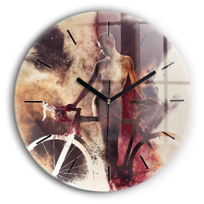 Horloge ronde murale 60 cm Femme et vélo