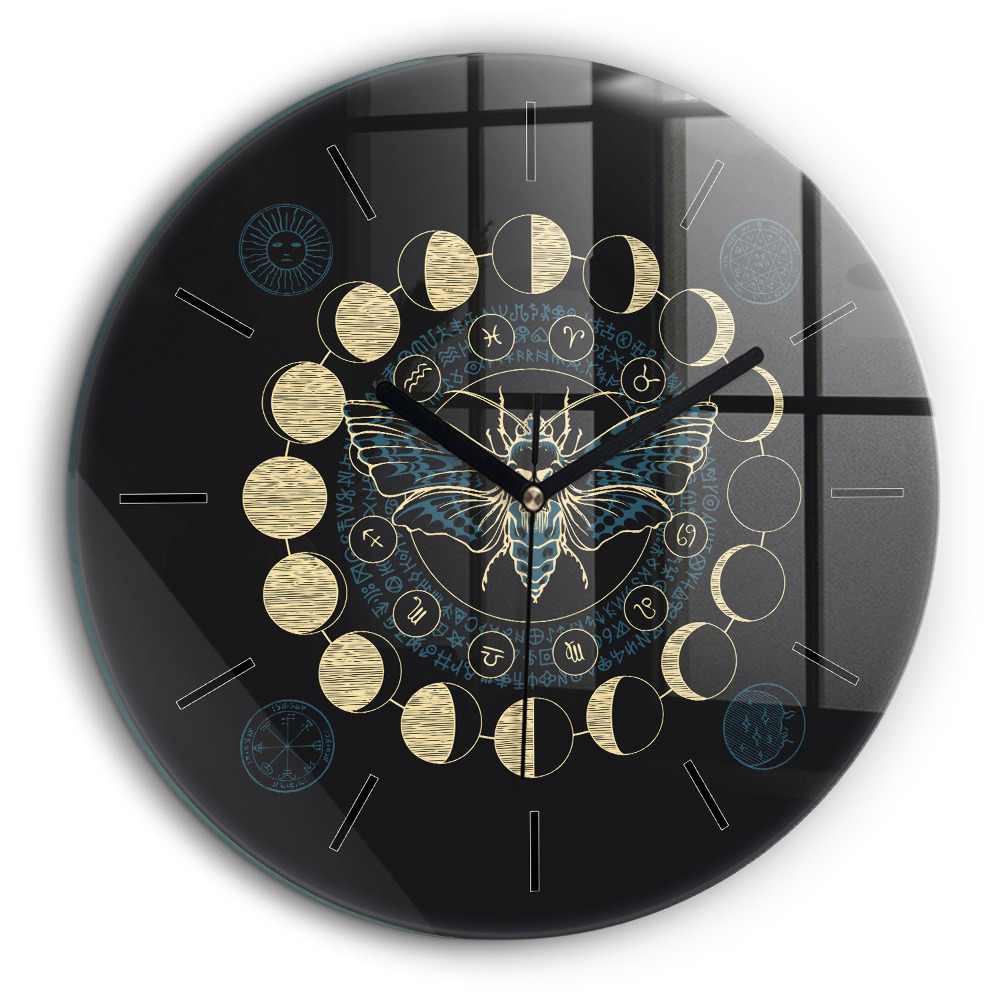 Pendule murale ronde 60 cm Phases de la lune et insecte