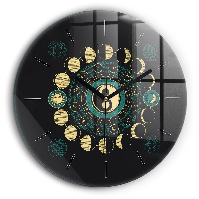 Horloge ronde en verre 60 cm Phases de la lune