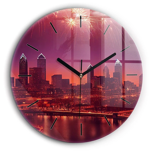 Pendule murale ronde 60 cm Ville de Philadelphie la nuit
