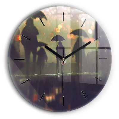 Horloge ronde en verre 60 cm Personnes avec des parapluies