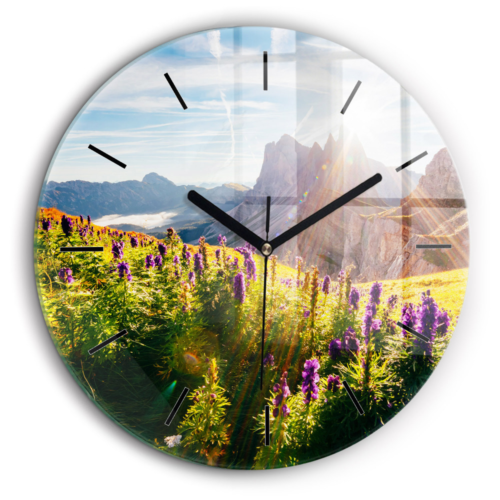 Horloge ronde en verre 60 cm Prairie de lavande