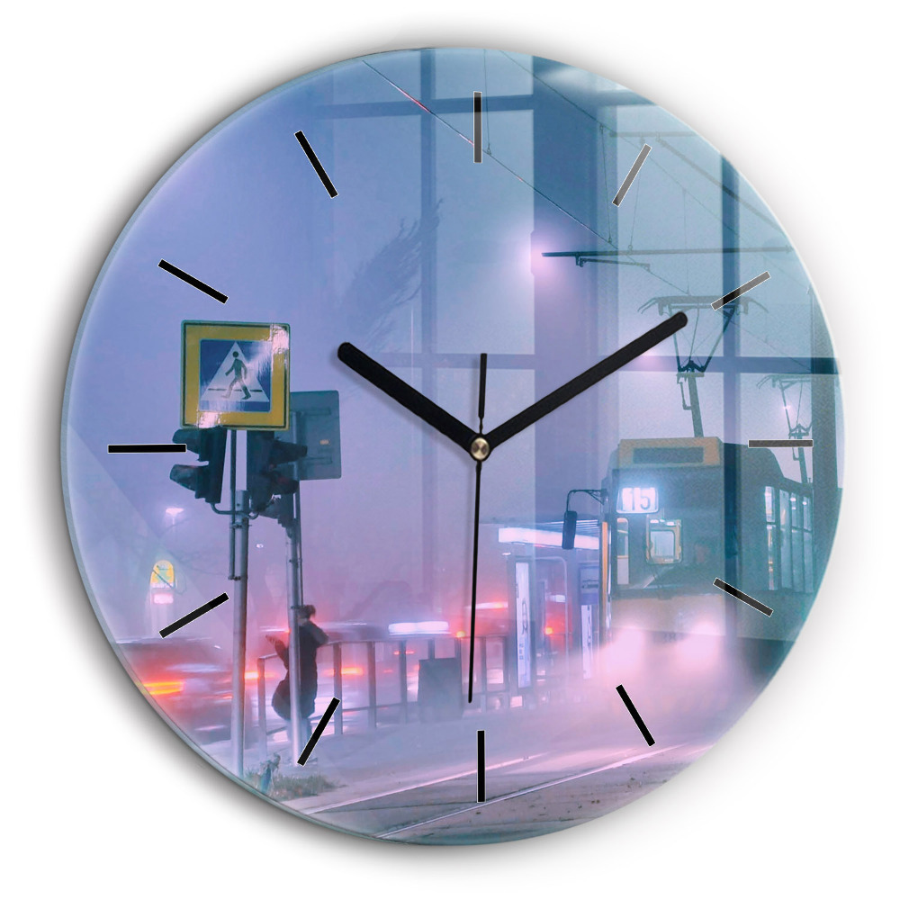 Horloge ronde murale 60 cm Varsovie dans le brouillard
