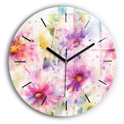 Horloge ronde murale 60 cm Fleurs peintes
