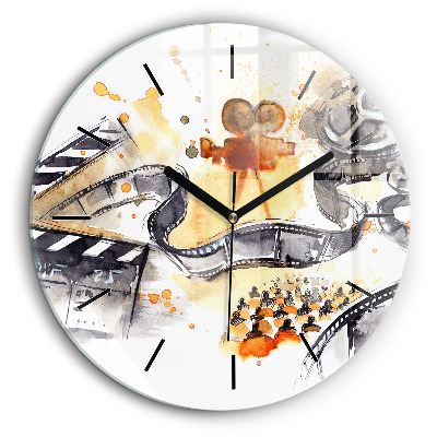 Horloge ronde en verre 60 cm Caméra de cinéma