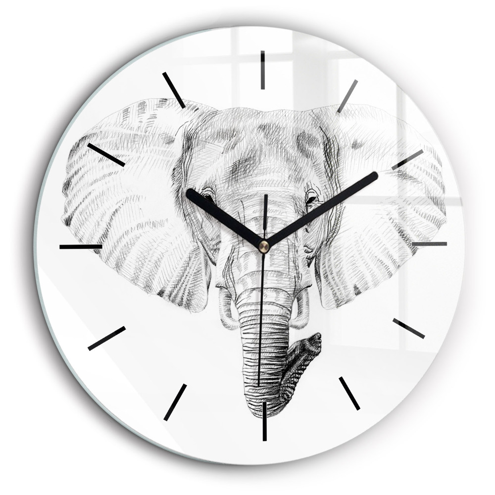 Horloge ronde 60 cm Tête d'éléphant graphique