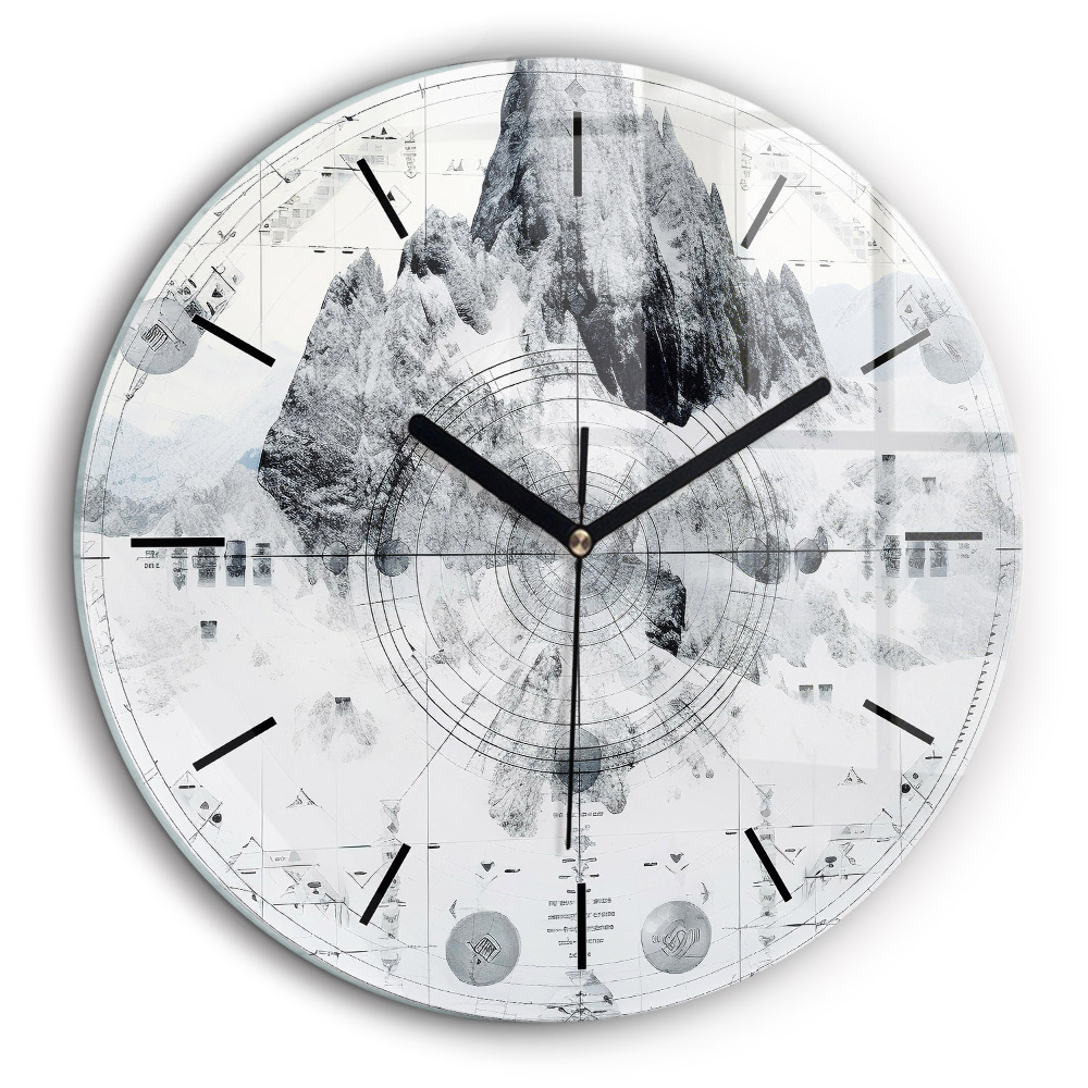 Horloge ronde murale 60 cm Dessin de montagnes