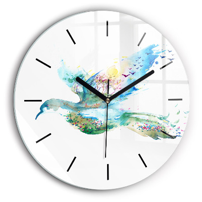 Horloge ronde murale 60 cm Abstraction d'un oiseau et d'un printemps