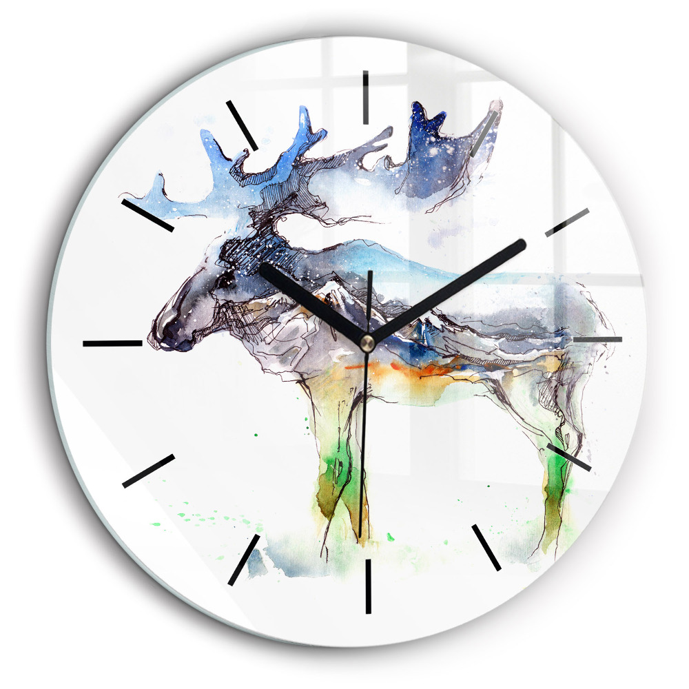 Horloge ronde 60 cm Orignal et paysage de montagne