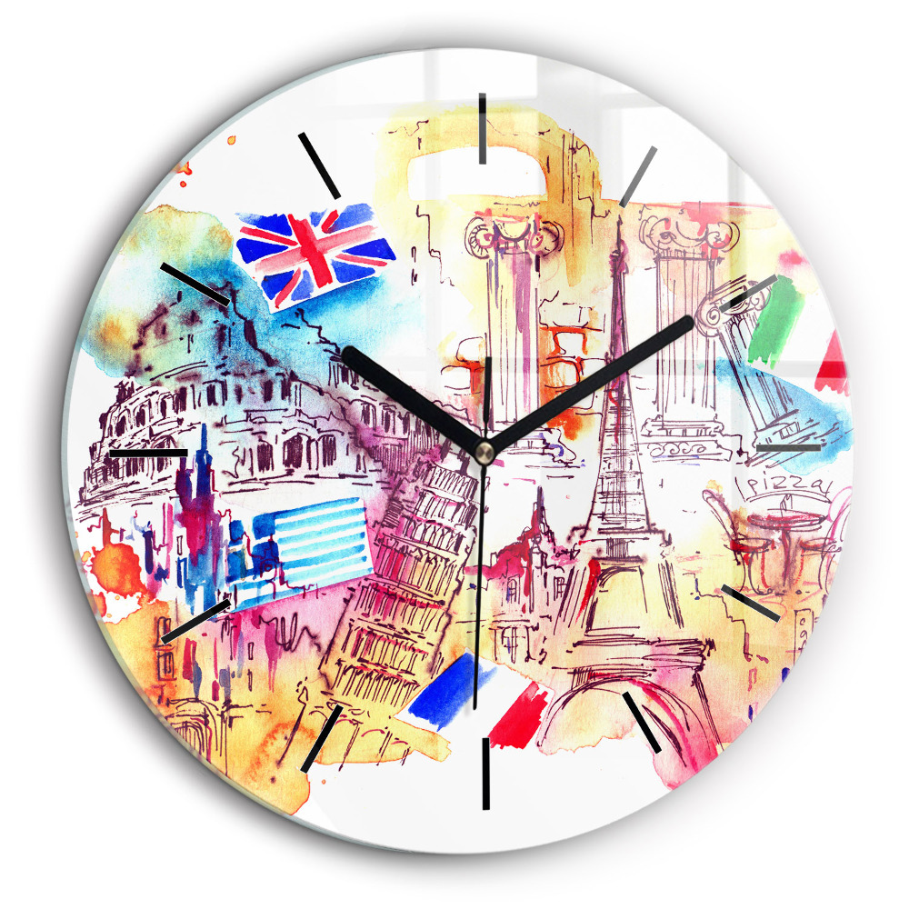 Horloge ronde en verre 60 cm Pays attrayants du monde