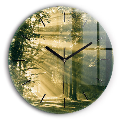 Horloge ronde murale 60 cm Rayons de soleil Forêt
