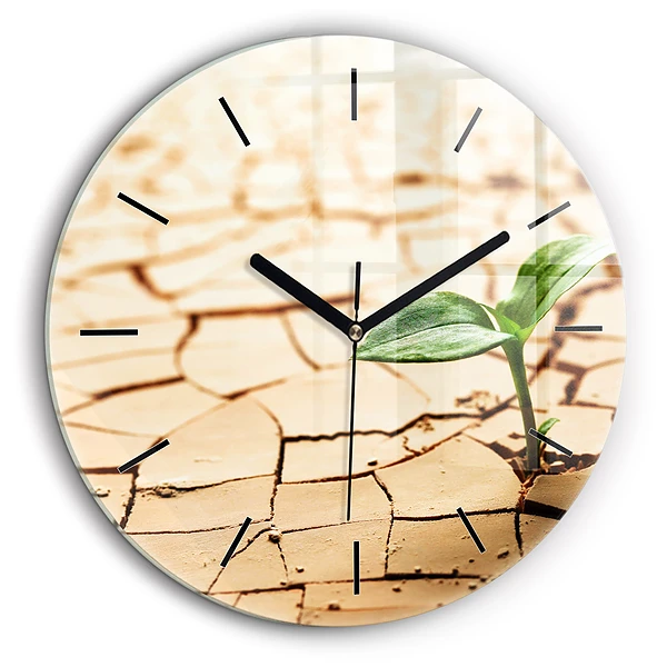 Horloge ronde murale 60 cm Plante en terre sèche